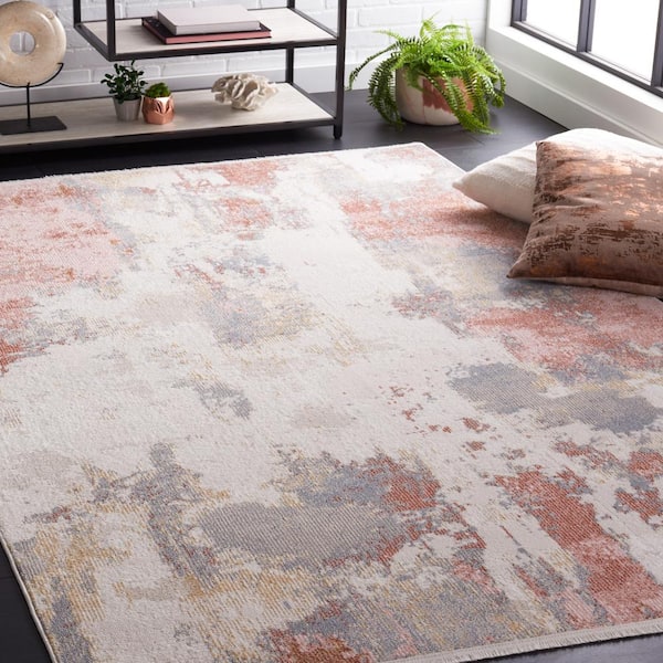 Bayside 2 ft. x 4 ft. Ivory/Gray Pink Machine Washable Rustic Marble Area Rug
