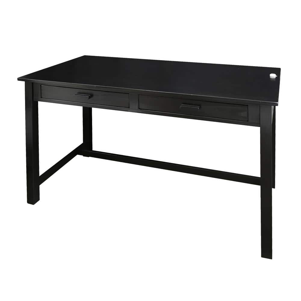 Jefferson Black Pine Wood Desk with Concealed Drawers