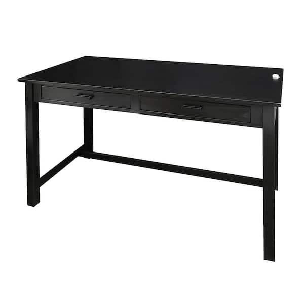 Casual Home 48 in. Rectangular Black 2 Drawer Writing Desk with Built-In Storage