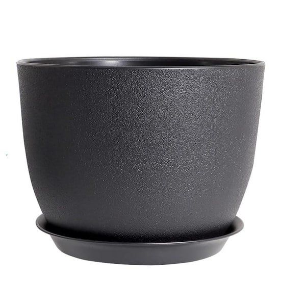 Large Black Plastic Round Indoor/Outdoor Planter with Saucer (12