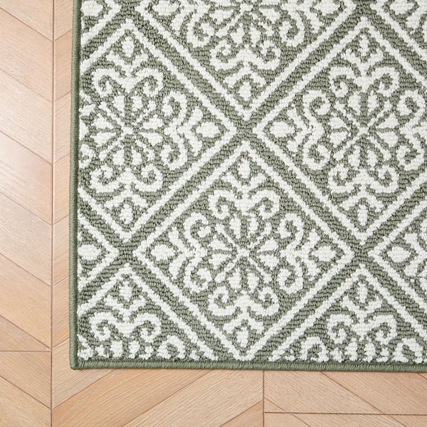 Austell 2-Tone Ivory/Sage 2 ft. x 8 ft. Geometric Polypropylene Runner Rug