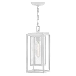 Republic 16.75 in. 1-Light Textured White Outdoor Composite Plastic Weather Resistant Pendant Light