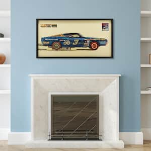 Muscle Blue Car Dimensional Collage Framed Graphic Art Under Glass Travel Wall Art, 25 in. x 48 in.