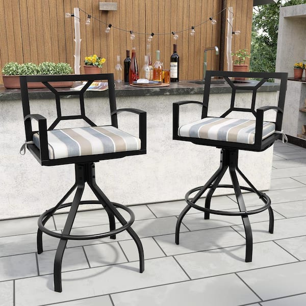 Swivel Aluminum Outdoor Bar Stool with Colored Sunbrella Cushion (2-Pack)
