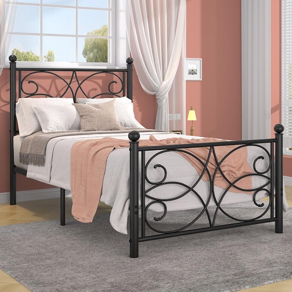VECELO Victorian Style Bed Black Metal Frame Twin Platform