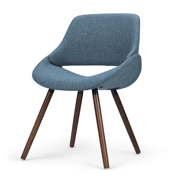 Simpli Home Malden Mid Century Denim Blue Woven Fabric Modern Bentwood Dining Chair