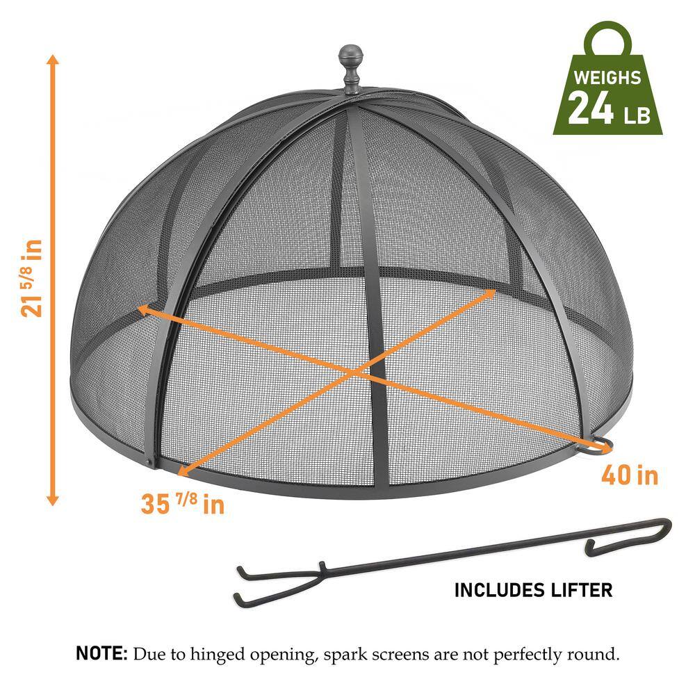 Extra Large Black Powder-Coated Steel Mesh Spark Screen with Lifter