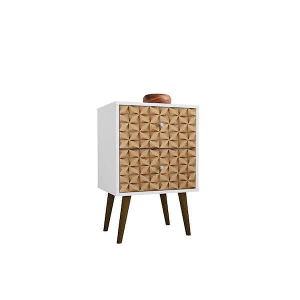 Manhattan Comfort Liberty Mid-Century Modern White and 3D Brown Print 2-Drawer 17.72 in. W Nightstand