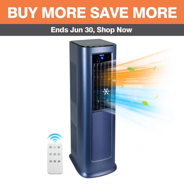 7,800 BTU (DOE) 7,00 Sq. Ft. Portable Air Conditioner Cools and 1100W Heater with Remote in Blue, Over Heat Protection