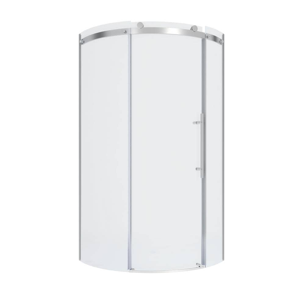 American Standard Ovation Curve 36 in. W x 72 in. H Sliding Frameless Curved Shower Door in Silver Shine -  AM00846400.213