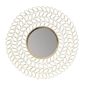 28 in. x 28 in. Modern Round Frameless Damon Gold Leaf Wall Decorative Mirror