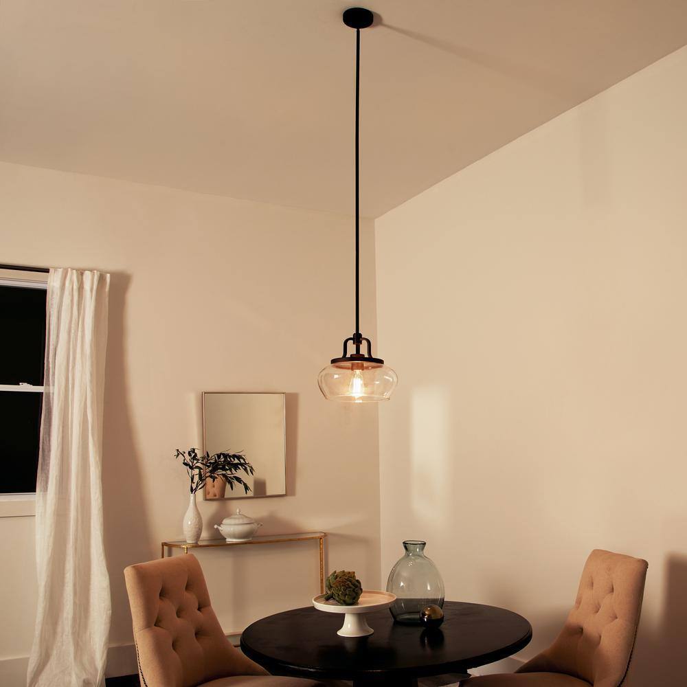 Pewter Finish Clear Glass Bowl Pendant Light - Modern 12" Ceiling Fixture
