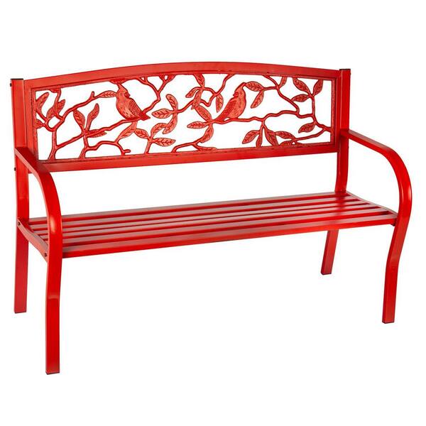 ikea red metal garden bench