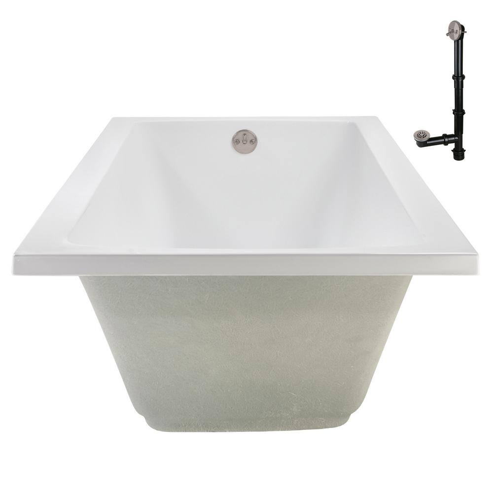 66" White Acrylic Rectangular Drop-In Soaking Bathtub