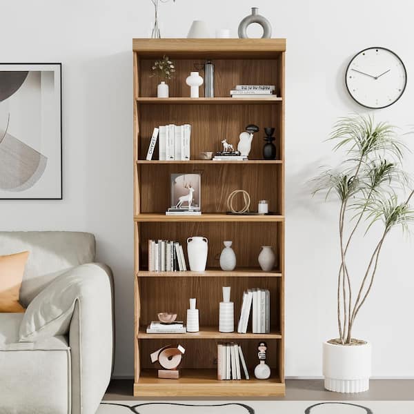 Lirago 72 in. Tall Natural Color Wood 4-Shelf Standard Bookcase with Adjustable Shelves