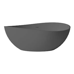WAVE 63 in. Composite Resin Irregular Curved Design Solid Flatbottom Freestanding Soaking Bathtub in Dark Gray