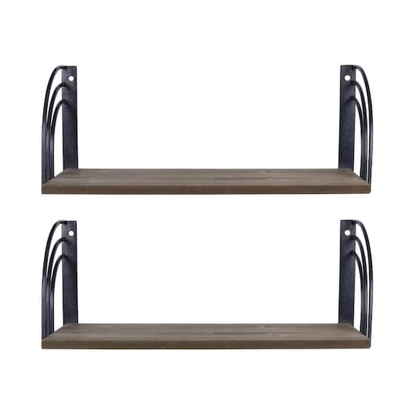 HomeRoots 7 in. Black Arched Wooden Floating Wall Shelves (Set of 2)