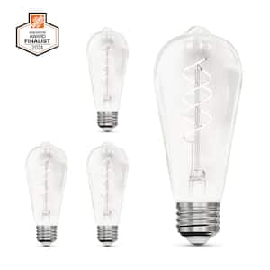 40-Watt Equivalent ST19 Dimmable Double Spiral White Filament Clear Vintage Edison LED Light Bulb, Soft White (4-Pack)