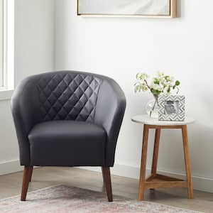 Vera Black Faux Leather Upholstered Barrel Accent Chair