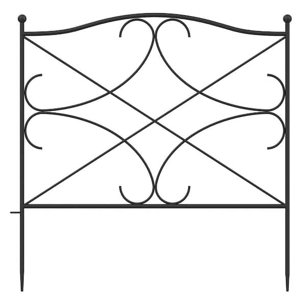 24.4 in. H x 23.6 in. W Black Metal Garden Fence Panel Outdoor Rustproof Decorative Garden Fence (10-Pack)
