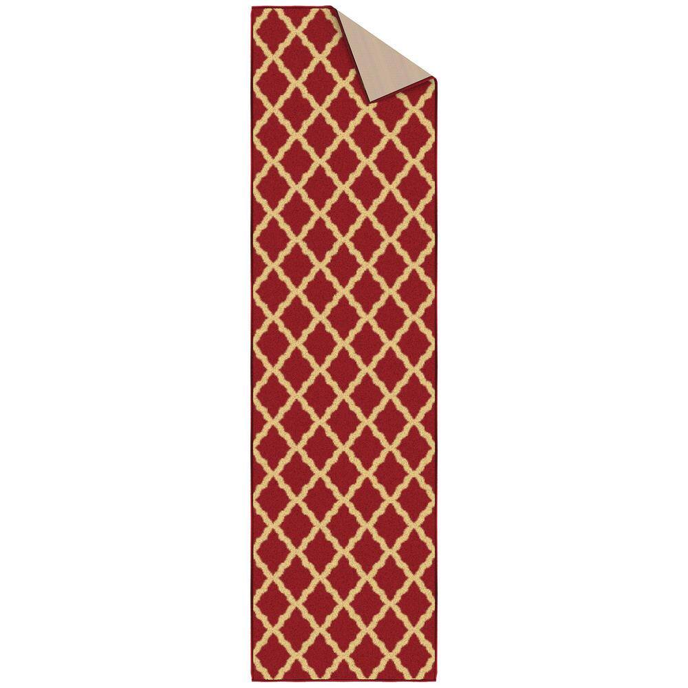 Red Trellis Design Washable Non-Slip Runner Rug