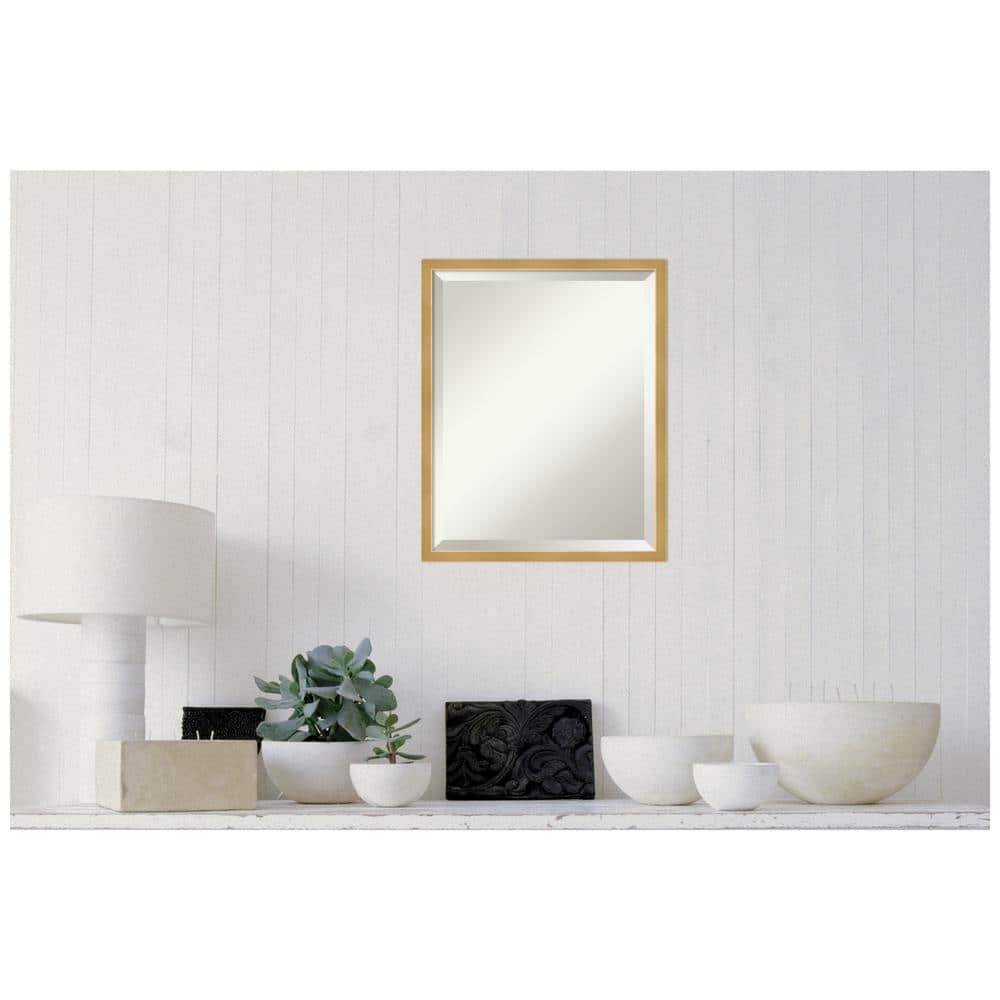 Polished Gold Rectangular Wood Wall Mirror 21 x 17 Inches