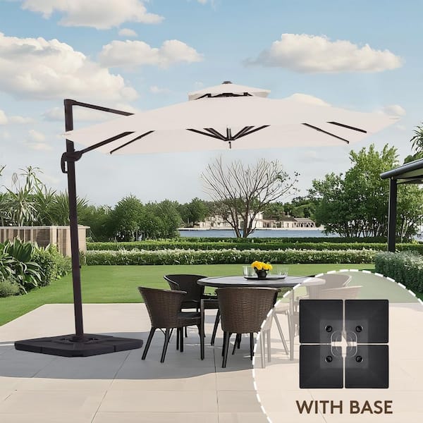 JEAREY 10 ft. x 10 ft. Square Cantilever Patio Umbrella with Weighted Base in Off-White