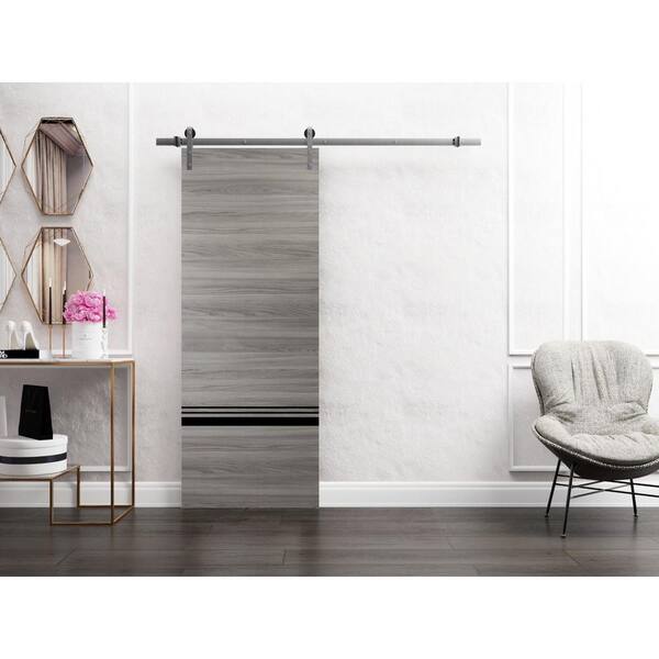 40 in. x 83 in. CALIFORNIA Solid Core White Wood Barn Door Ensemble with Sliding Door Hardware Kit