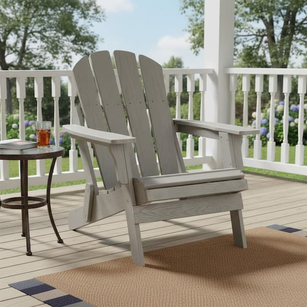 Grey Folding Wood Outdoor Adirondack Chair Oversize Patio Lounge