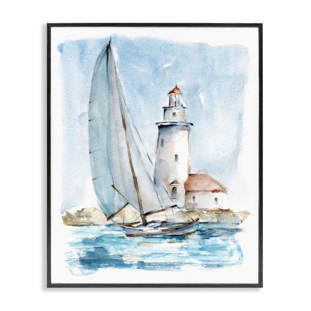 Nautical Sailboat & Lighthouse by Ethan Harper Black Framed Giclee Art Print Coastal 11 in. x 14 in. price history on PriceWatchPro