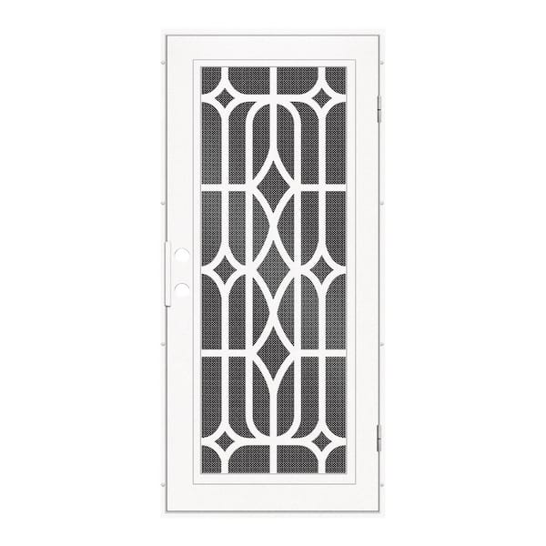 Unique Home Designs 36 in. x 80 in. Essex White Left-Hand Surface Mount Security Door with Black Perforated Metal Screen