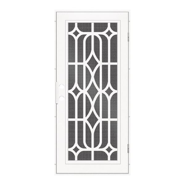 Essex 36 in. x 80 in. Left-Hand Outswing White Aluminum Security Door with Black Perforated Metal Screen