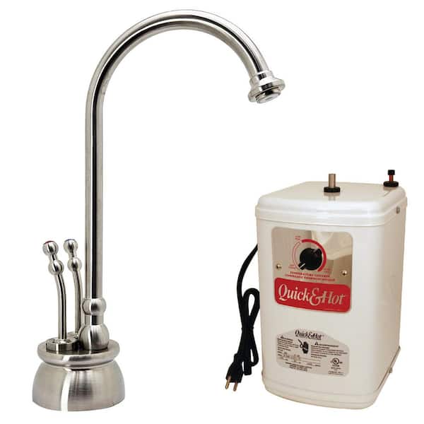 Westbrass 10-3/8 in. Docalorah 2-Handle Hot and Cold Water Dispenser Faucet with Instant Hot Water Tank, Satin Nickel