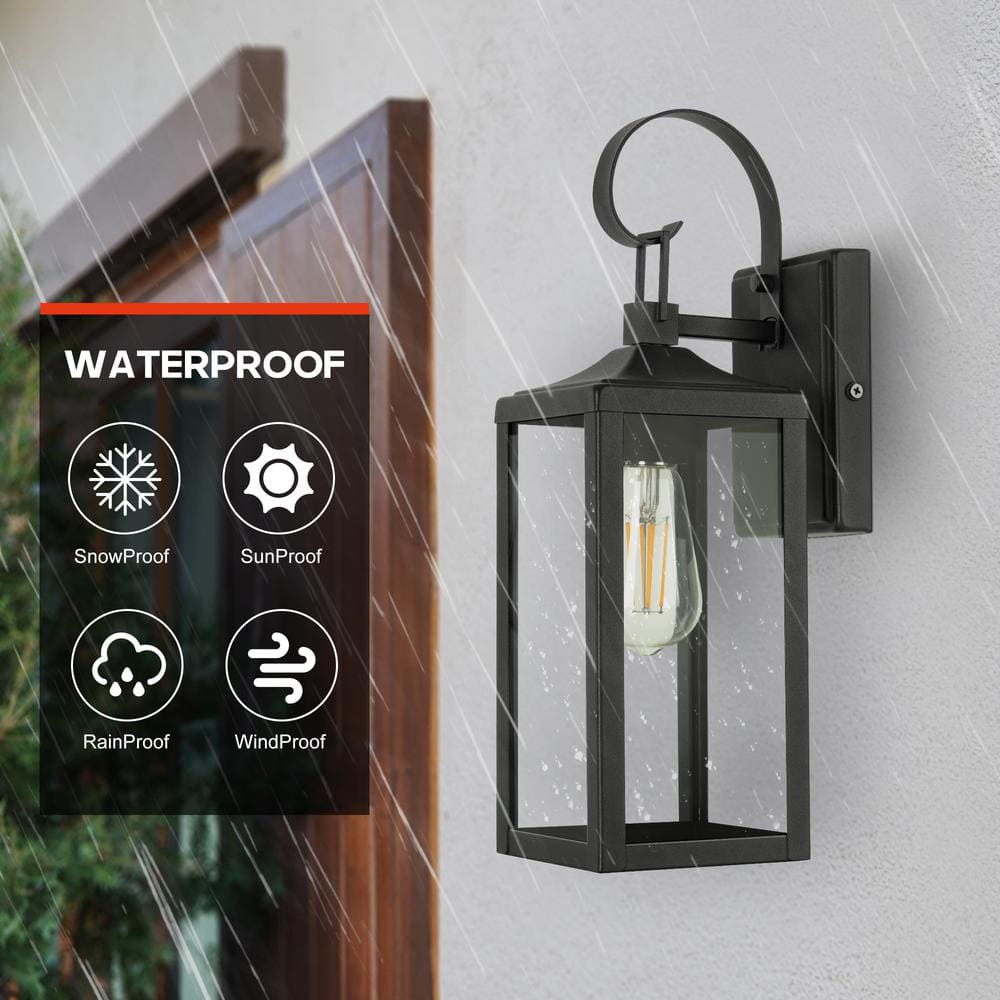 Matte Black 16" Outdoor Wall Lantern with Clear Glass Shade