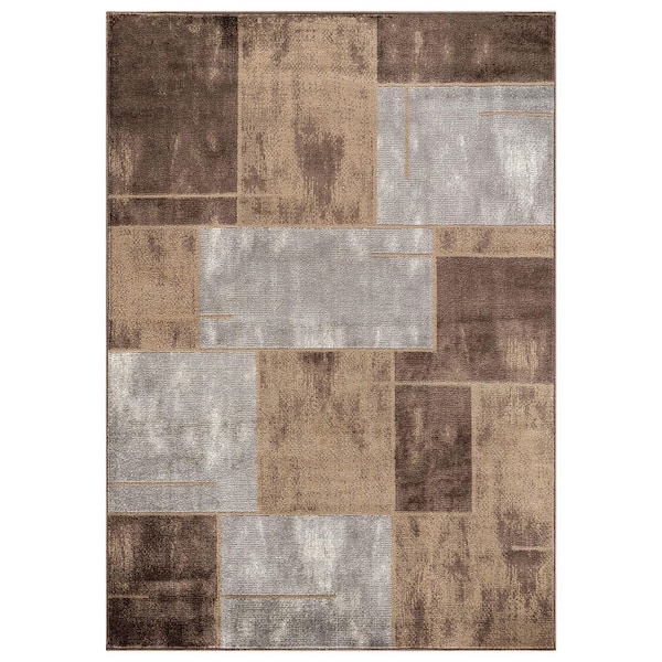 Modern Linear Area Rug for Living Room, Bedroom, or Entryway 8 ft. x 10 ft. Brown