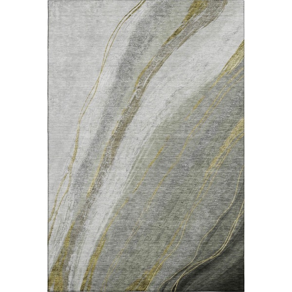 Mayfield Premium Machine Washable Abstract AMF2036 Aloe 3 ft. x 4 ft. Area Rug