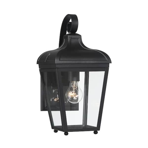 Marquee 16.25 in. Sand Black Outdoor Hardwired Lantern Wall Sconce with Clear Glass Shades and No Bulb Included