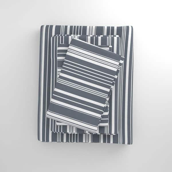 FRESHFOLDS Purple Soft Stripe Printed 4-Piece Microfiber Bed Sheet Set