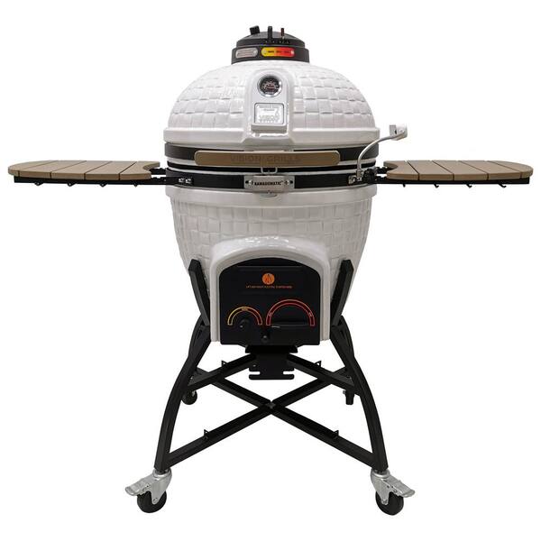 Vision Grills 22 in. Elite Series Deluxe XR402 Ceramic Charcoal Kamado in White with Grill Cover