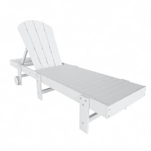 Laguna White HDPE Plastic Outdoor Adjustable Adirondack Chaise Lounger With Wheels