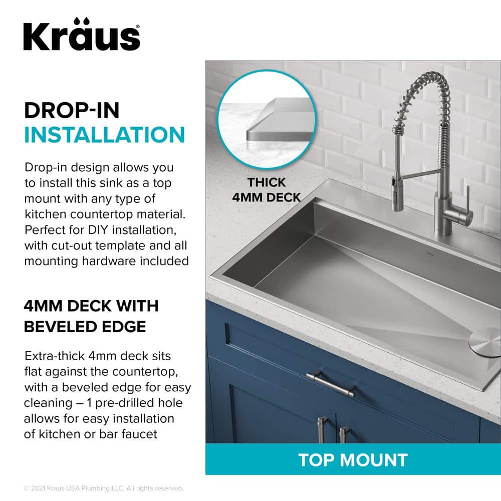 Kore ADA 33-Inch Stainless Steel Single Bowl Kitchen Sink with Accessories