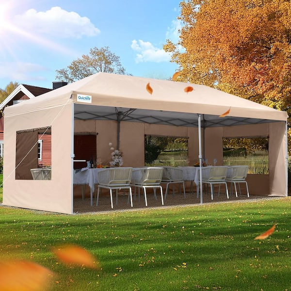 10 ft. x 20 ft. Pop Up Canopy with 6 Sidewalls Easy Up Canopy Tent Instant Shelter with Windows for Outdoor Event-Khaki
