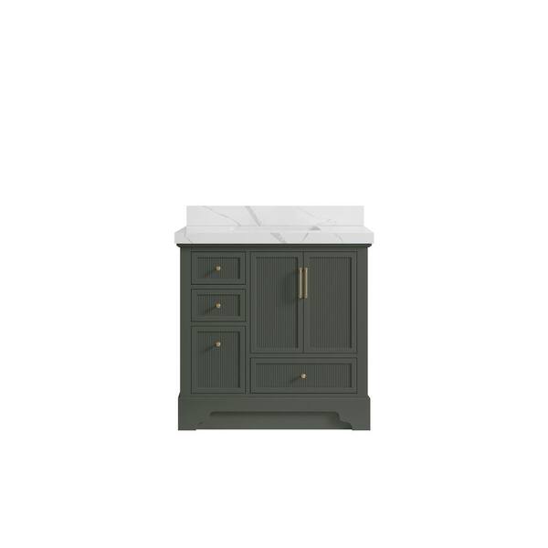 Willow Collections Alys 36 in. W x 22 in. D x 36 in. H Single Sink Bath Vanity Center in Pewter Green with 2 in. Calcutta Laza Qt. Top