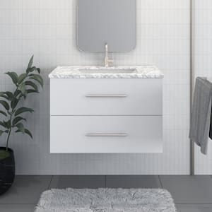 Napa 36 in. W x 22 in. D Single Sink Bathroom Vanity Wall Mounted In White With Carrera Marble Countertop