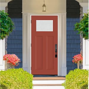 Legacy 36 in. x 80 in. Universal Handing 1/4 Top lite Rain Glass Primed Morocco Red Finish Fiberglass Front Door Slab