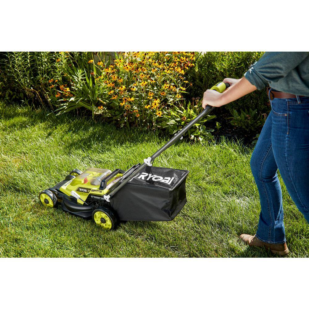 RYOBI P1180VNM ONE+ 18V 13 in. Cordless Battery Walk Behind Push Lawn Mower with 4.0 Ah Battery and Charger RYOBI P1180VNM ONE+ 18V 13 in. Cordless Battery Walk Behind Push Lawn Mower with 4.0 Ah Battery and Charger