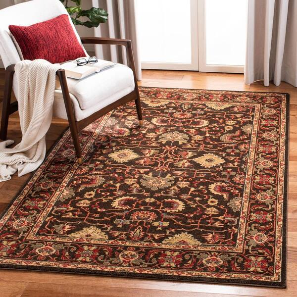 Mahal Brown/Beige 9 ft. x 12 ft. Border Floral Area Rug