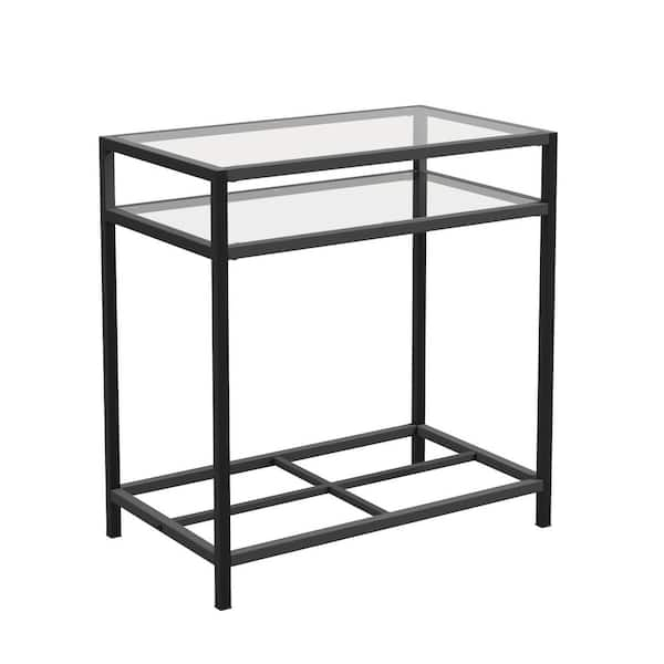 SAUDER Carolina Grove 14 in. Black Rectangle Glass End/Side Table