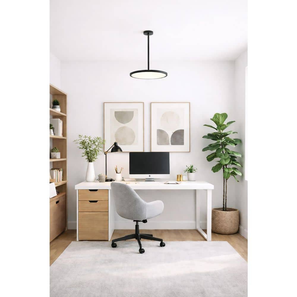 Edge Round Large 25-Watt 1-Light Black Shaded Integrated LED Pendant Light with Acrylic Shade price history on PriceWatchPro
