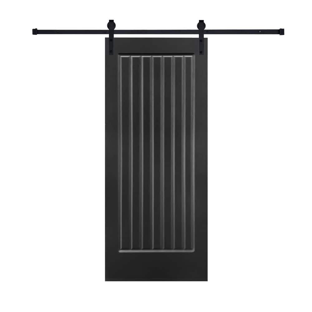 Modern 7-Panel 21 in. x 80 in. MDF Black Barn Sliding Door with Hardware Kit price history on PriceWatchPro
